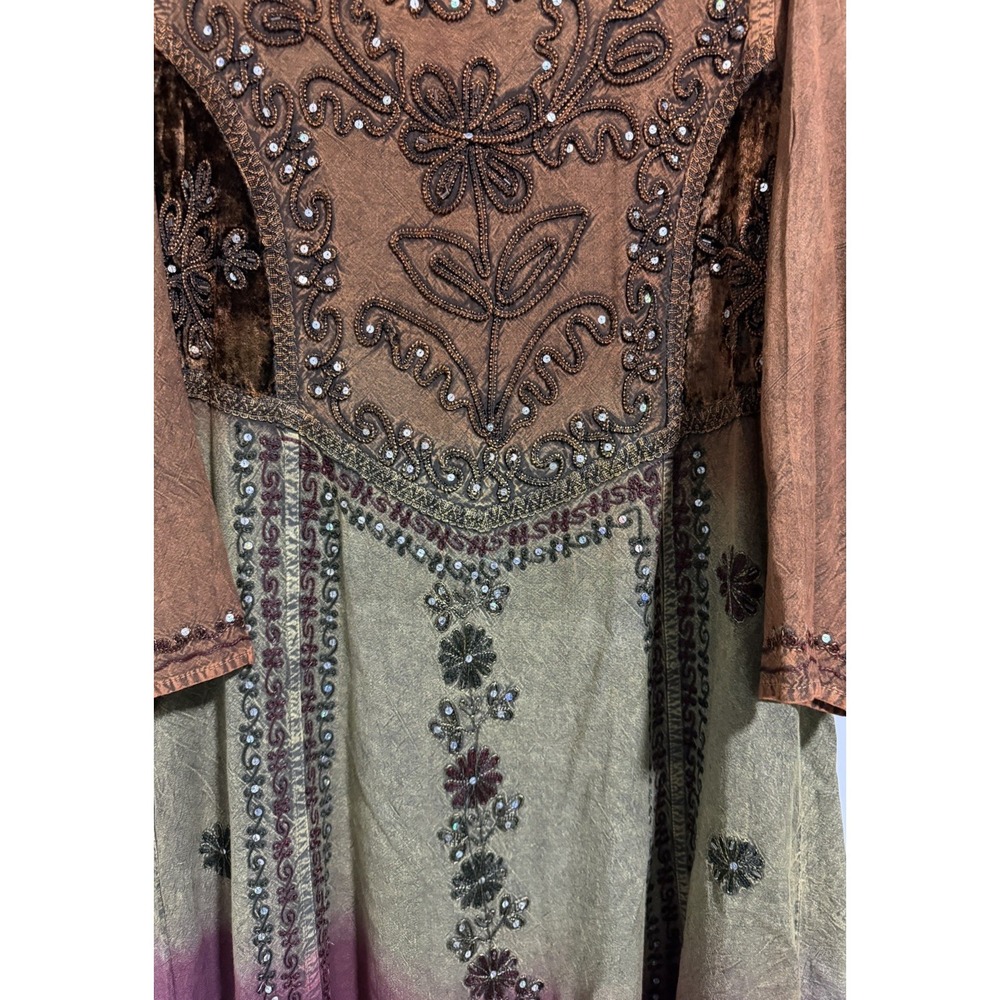 Shoreline Long-Sleeved, Ombre-Dyed, Embellished Boho-Style Maxi Dress Women's OS - Picture 10 of 12